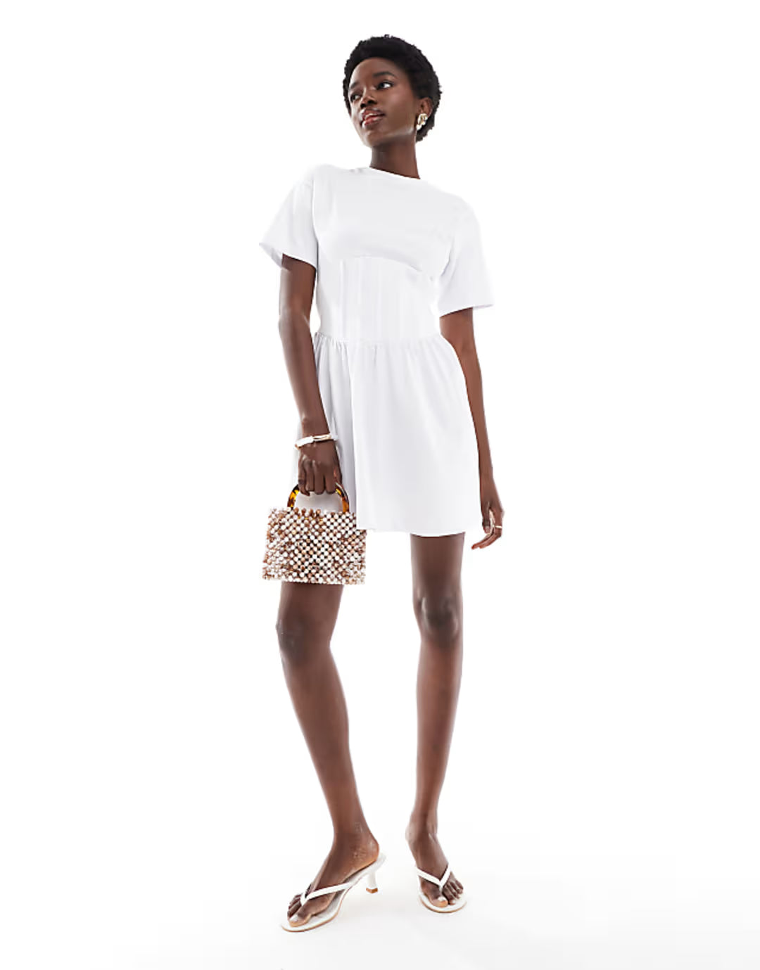 ASOS DESIGN corset waist T-shirt mini dress in white