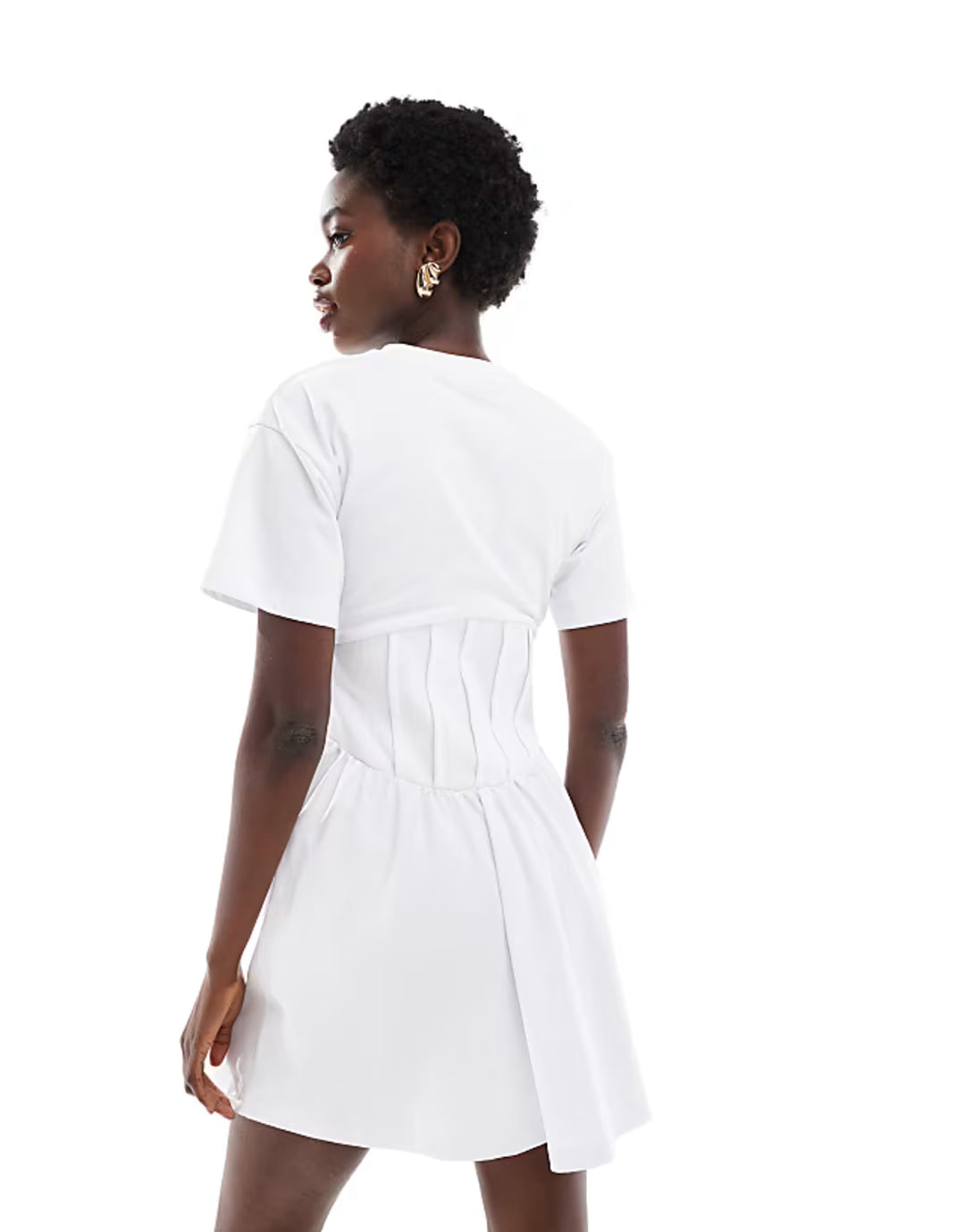 ASOS DESIGN corset waist T-shirt mini dress in white