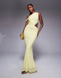 ASOS DESIGN fallen shoulder with ruching and cut out detail maxi dress in yellow