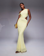 ASOS DESIGN fallen shoulder with ruching and cut out detail maxi dress in yellow