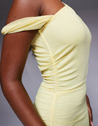 ASOS DESIGN fallen shoulder with ruching and cut out detail maxi dress in yellow