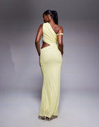 ASOS DESIGN fallen shoulder with ruching and cut out detail maxi dress in yellow