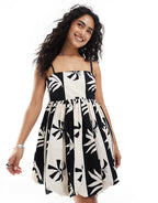New Look palm bubble mini dress in black