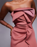 ASOS DESIGN bandeau midi dress with twisted front detailing midi dress in rose in scuba-style fabric