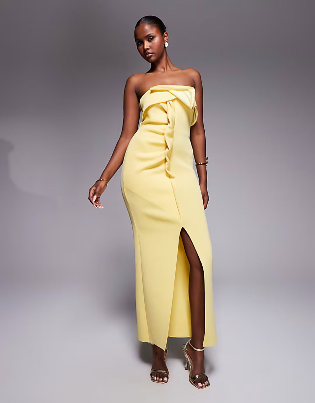 ASOS DESIGN bandeau midi dress with twisted front detailing midi dress in buttermilk in scuba-style fabric