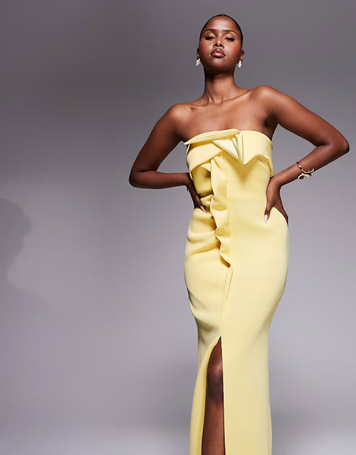 ASOS DESIGN bandeau midi dress with twisted front detailing midi dress in buttermilk in scuba-style fabric