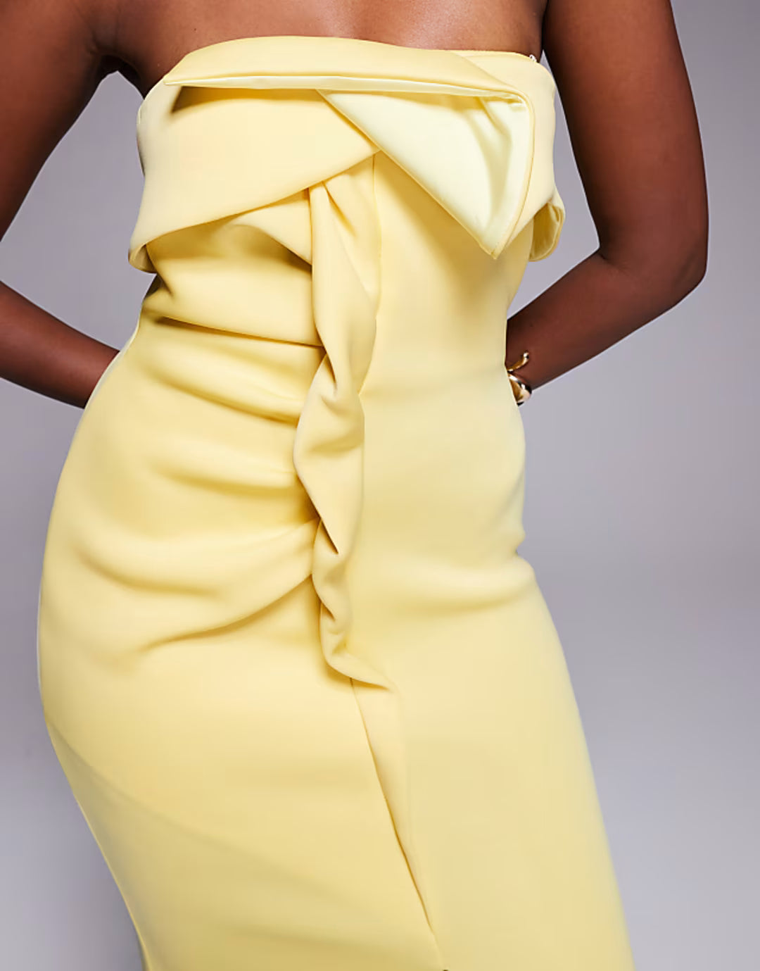 ASOS DESIGN bandeau midi dress with twisted front detailing midi dress in buttermilk in scuba-style fabric