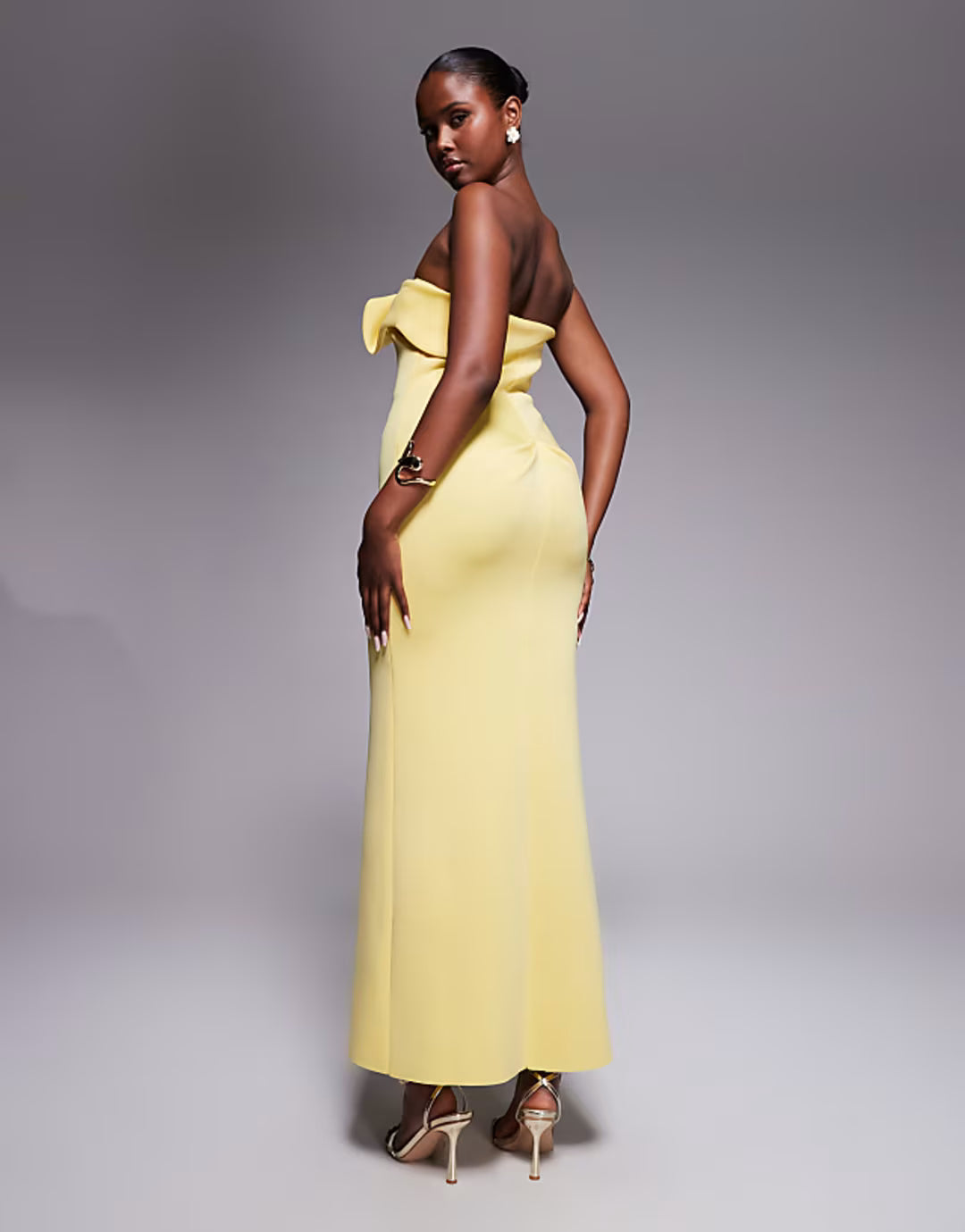 ASOS DESIGN bandeau midi dress with twisted front detailing midi dress in buttermilk in scuba-style fabric
