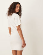 ASOS DESIGN linen look cut out side midi dress in stone
