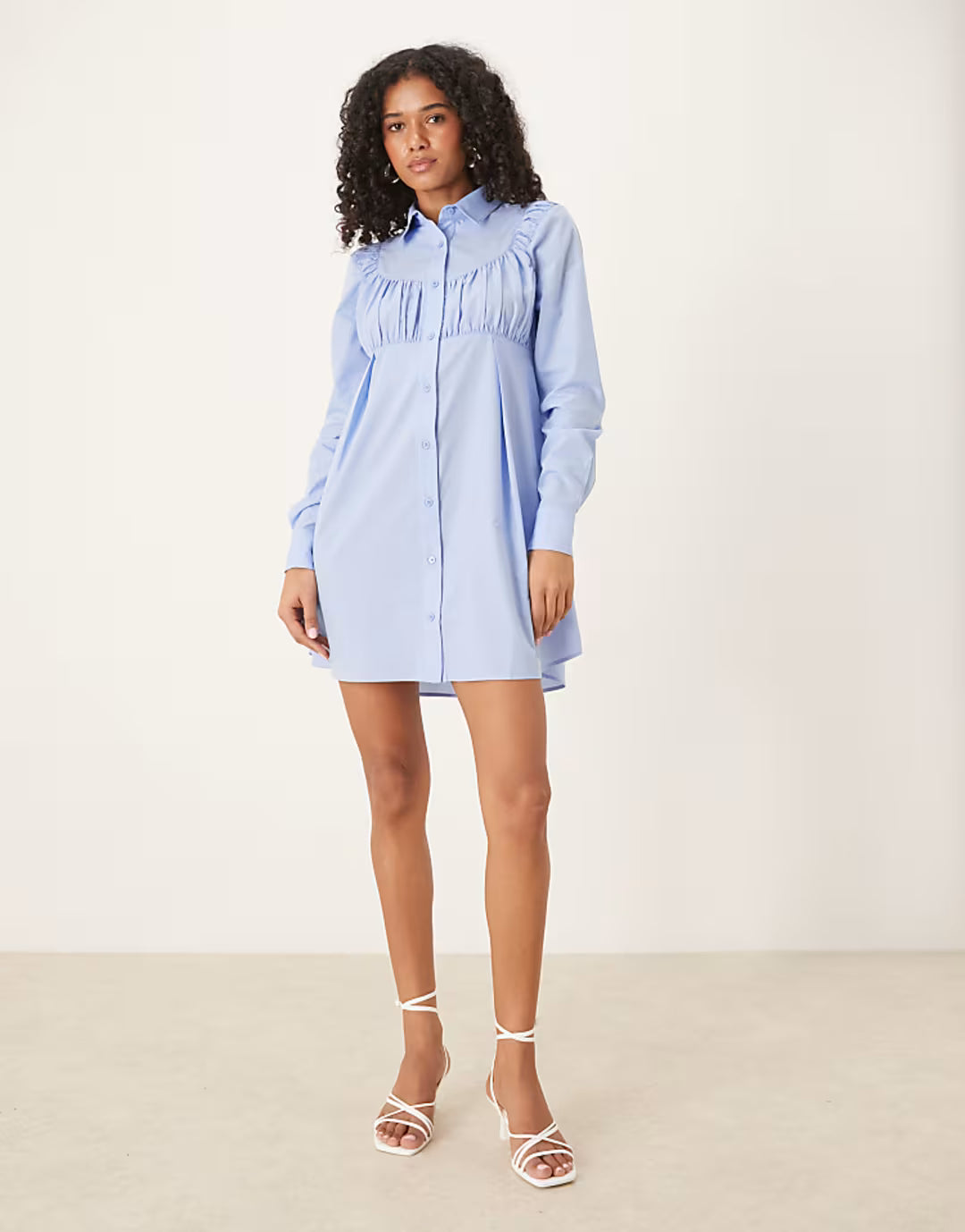 ASOS DESIGN ruched bust detail shirt mini dress in blue