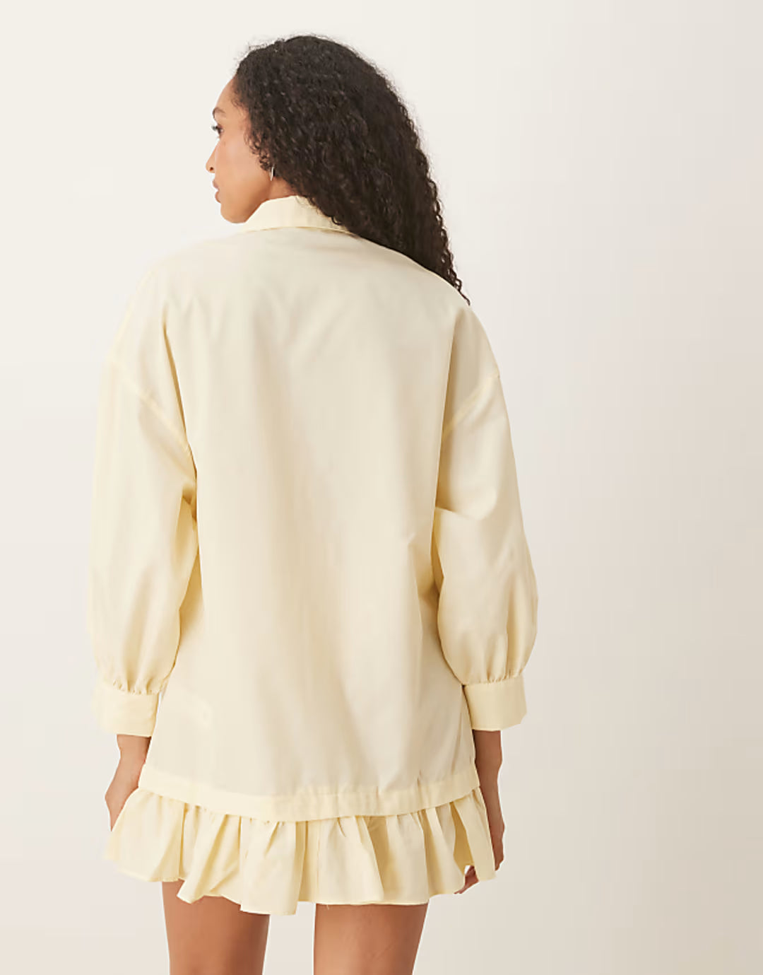 ASOS DESIGN long sleeve frill hem mini shirt dress in buttermilk