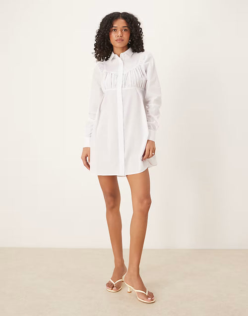 ASOS DESIGN ruched bust detail shirt mini dress in white