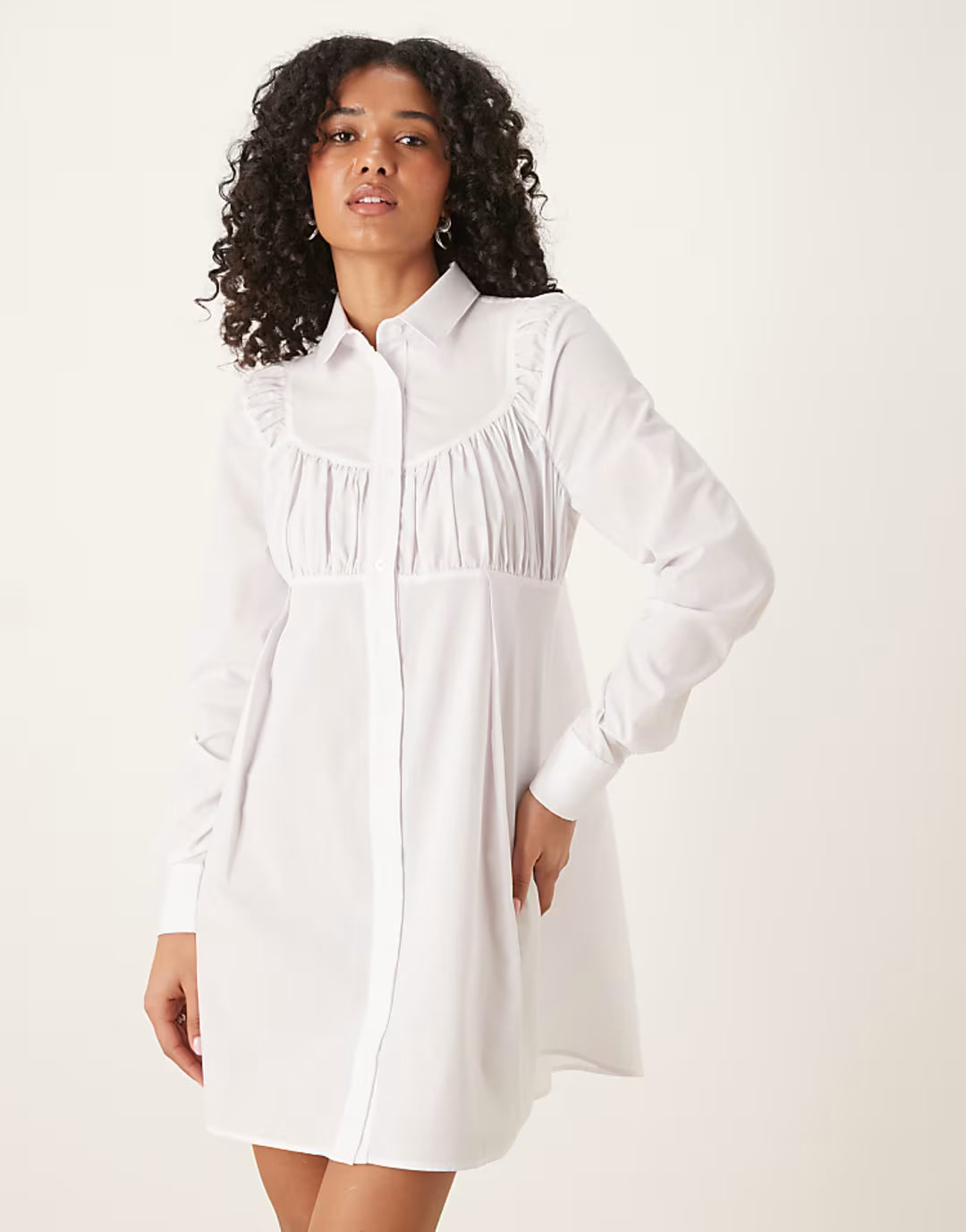 ASOS DESIGN ruched bust detail shirt mini dress in white