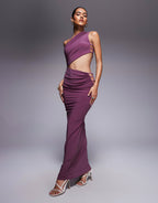 ASOS DESIGN one shoulder cut out maxi dress in blush plum