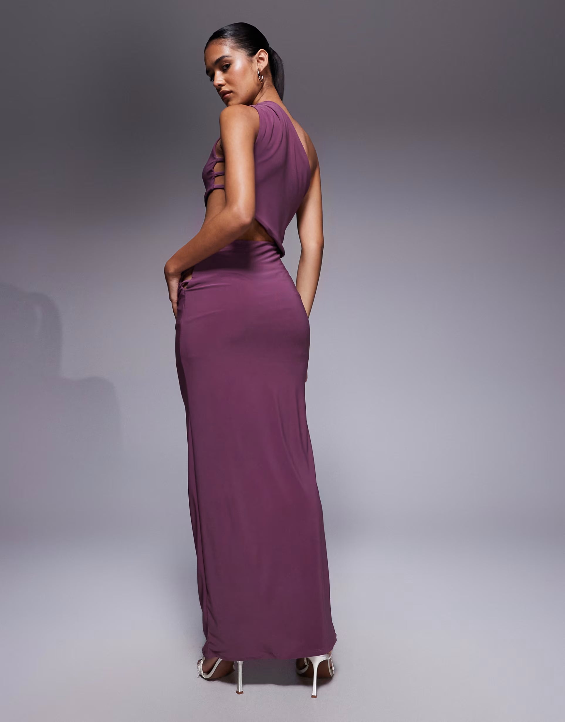 ASOS DESIGN one shoulder cut out maxi dress in blush plum