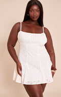 Plus White Broderie Strappy Pleated Shift Dress