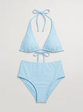 Triangle Halter High Waist Bikini - Blue