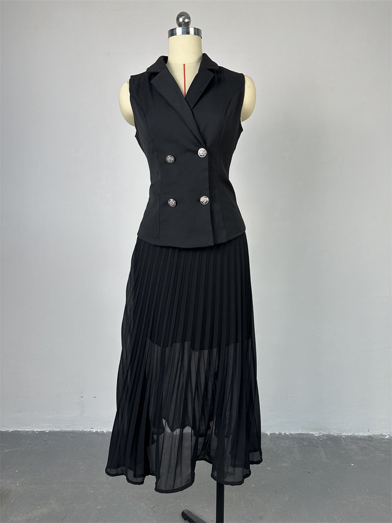 She Means It Waistcoat & Pleated Maxi Skirt Set