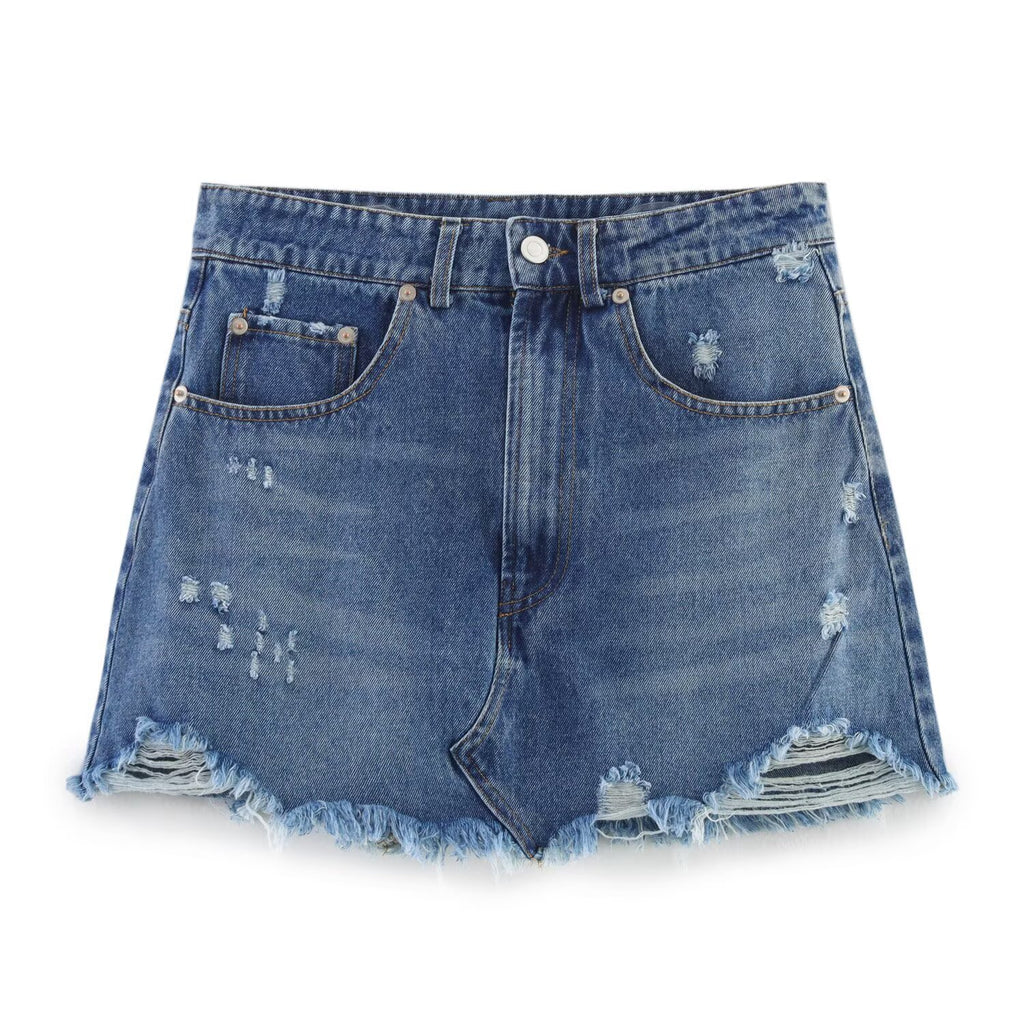 Ripped & Ready Distressed Denim Skirt