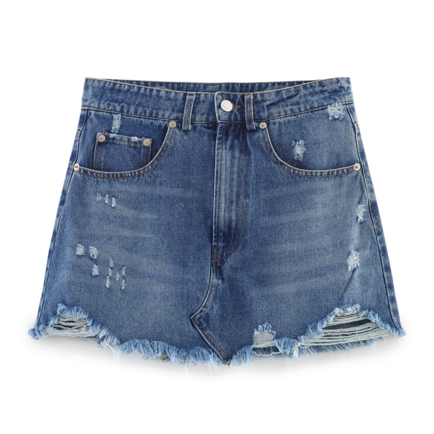 Ripped & Ready Distressed Denim Skirt