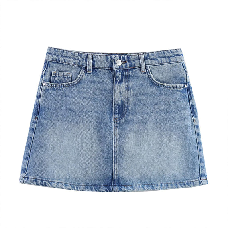 Back In Blue Retro Zip Denim Mini Skirt