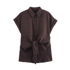 Cocoa Executive Bow Lapel Blouse & Trouser Set