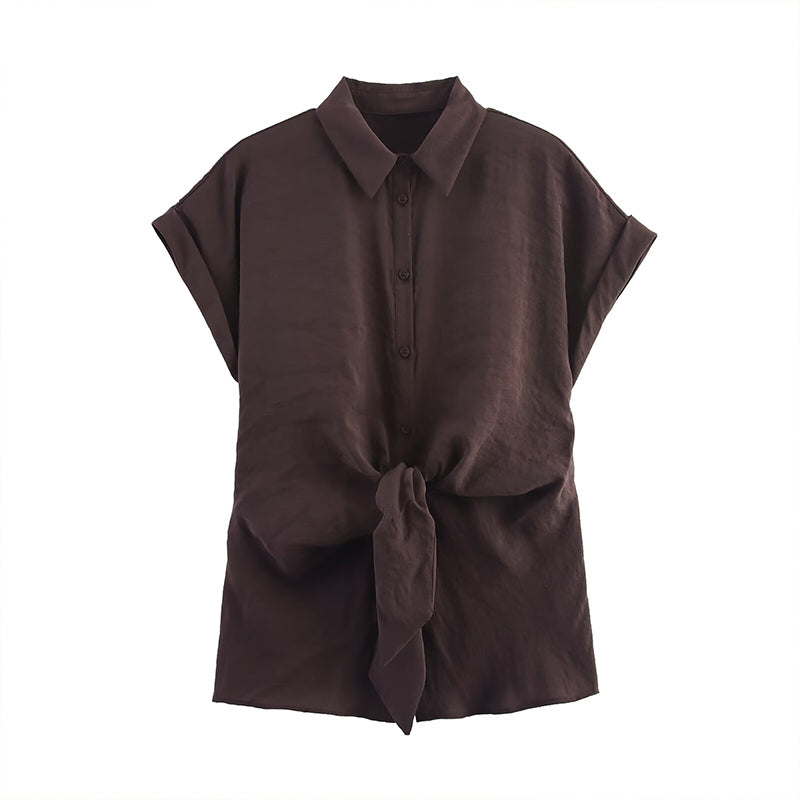 Cocoa Executive Bow Lapel Blouse & Trouser Set