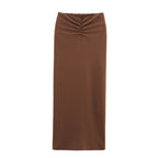 Brown Textured Asymmetric Top & Straight Skirt Set