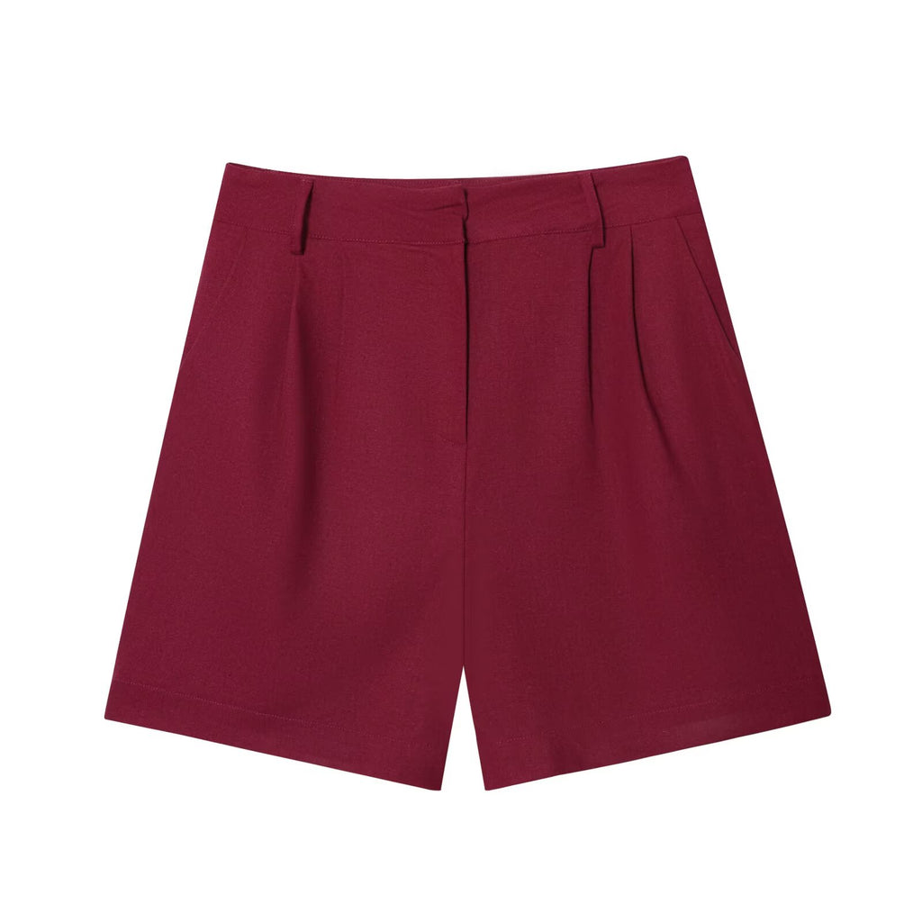 Linen Blend Double-Breasted Vest & Pleated Shorts Set