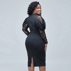 Formal Lace Long Sleeve Patchwork Office Dress with Belt