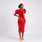 Slim Fit Belted Ruffle-Sleeve Office Dress