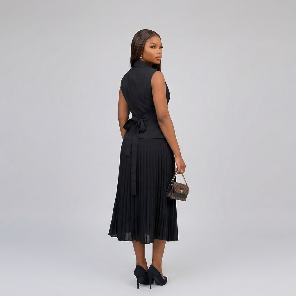 She Means It Waistcoat & Pleated Maxi Skirt Set