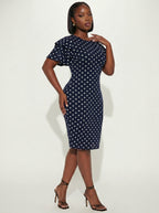 Fleurora Black Elegant Geometric Polka Dot Print Double Layer Ruffle Sleeve Dress