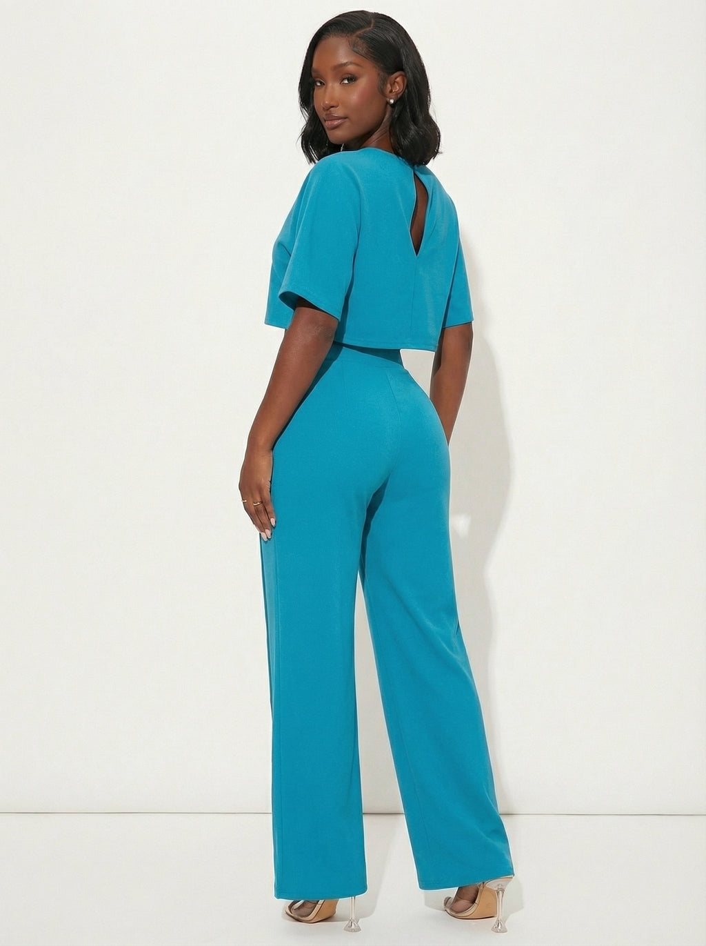 Chill Mode Crop Top & Wide Leg Pants Set - Blue