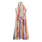 Multi-Color Turn Down Collar Long Dress