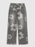 Floral Print Straight Leg Jeans – Grey
