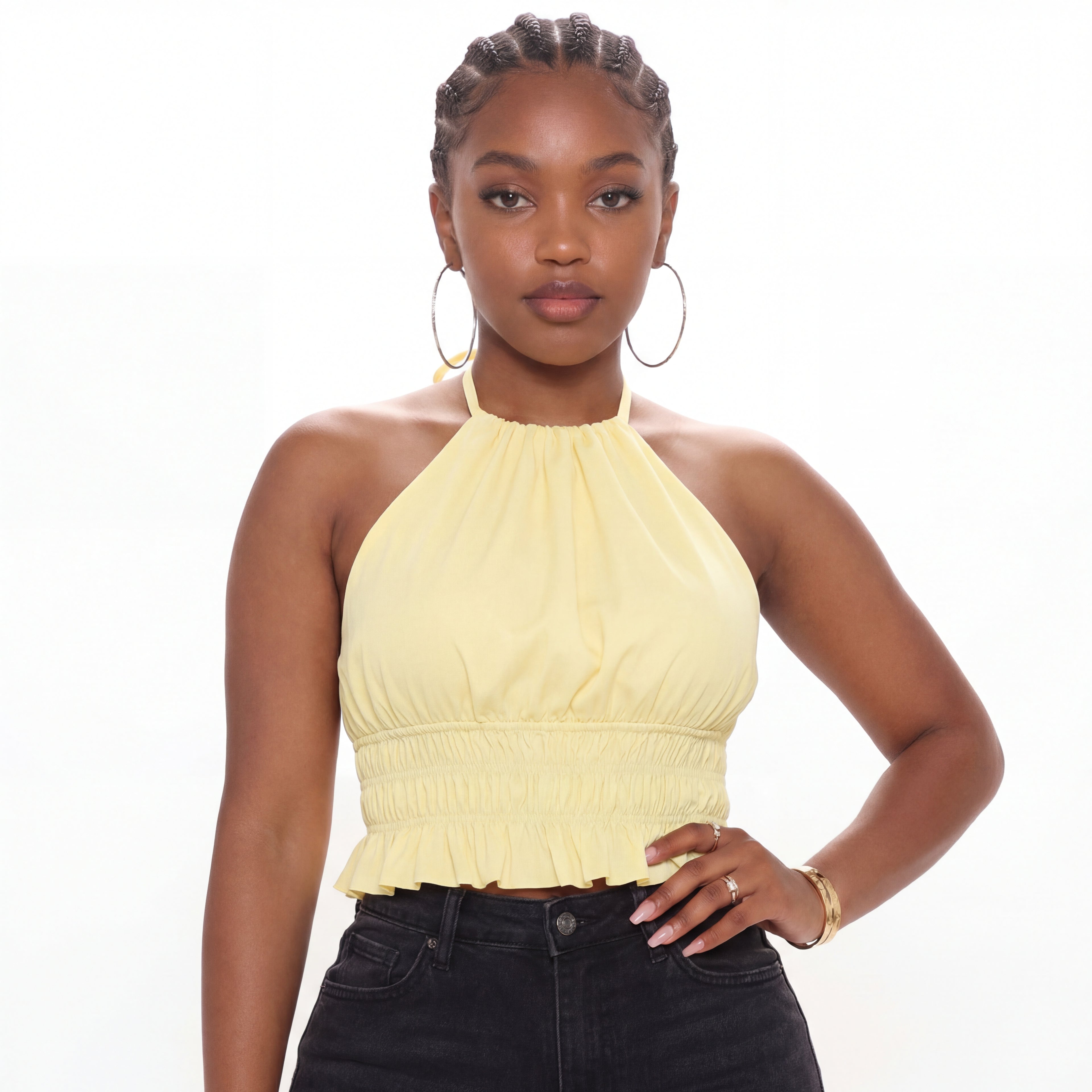 Yellow Open-Back Lace-Up Crop Top