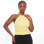 Yellow Open-Back Lace-Up Crop Top