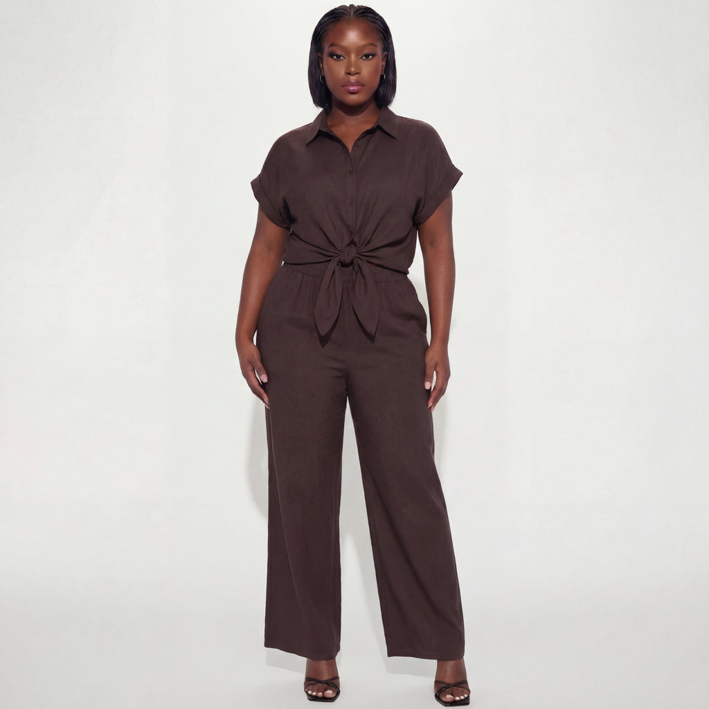 Cocoa Executive Bow Lapel Blouse & Trouser Set