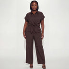 Cocoa Executive Bow Lapel Blouse & Trouser Set