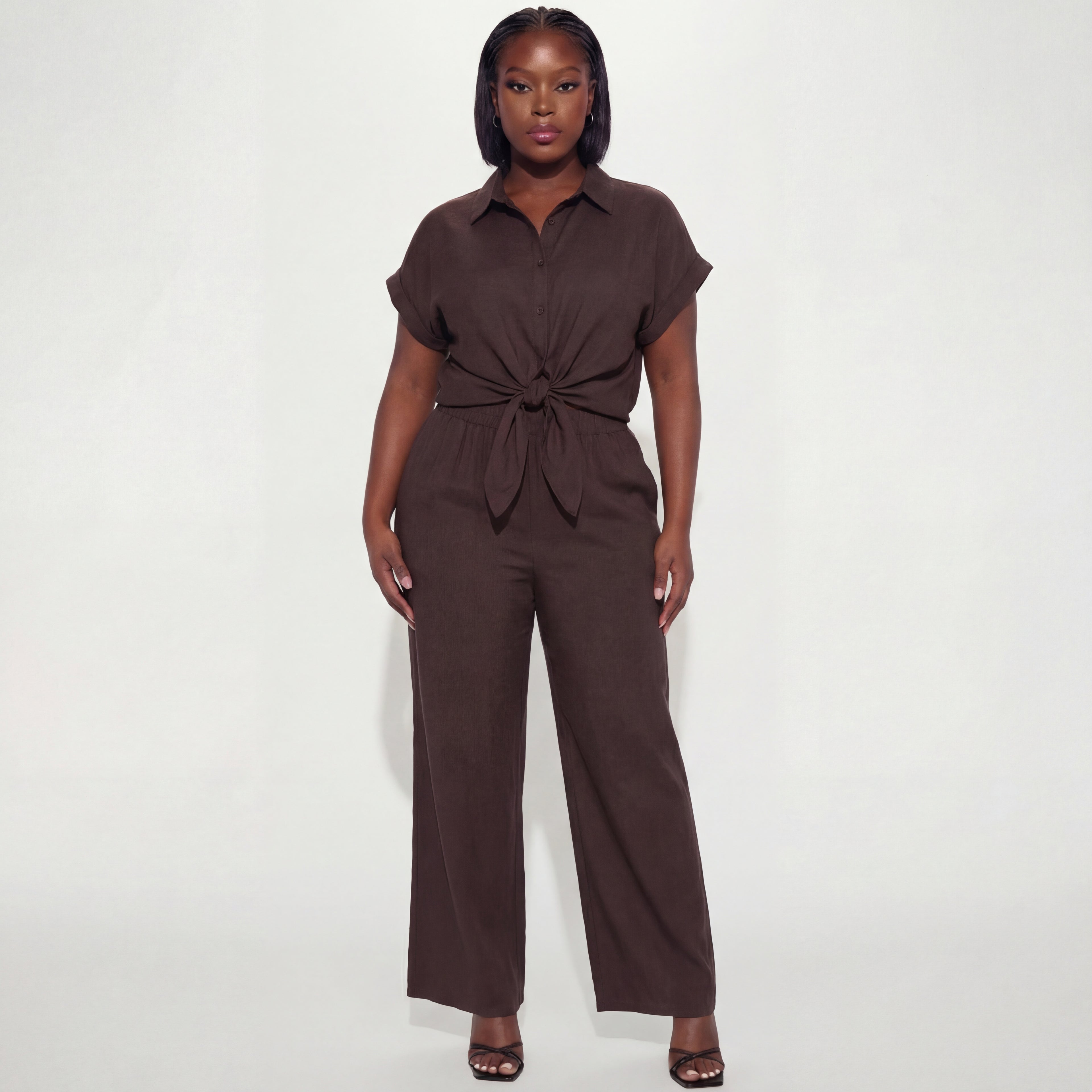 Cocoa Executive Bow Lapel Blouse & Trouser Set