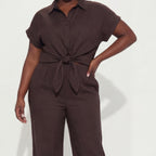 Cocoa Executive Bow Lapel Blouse & Trouser Set