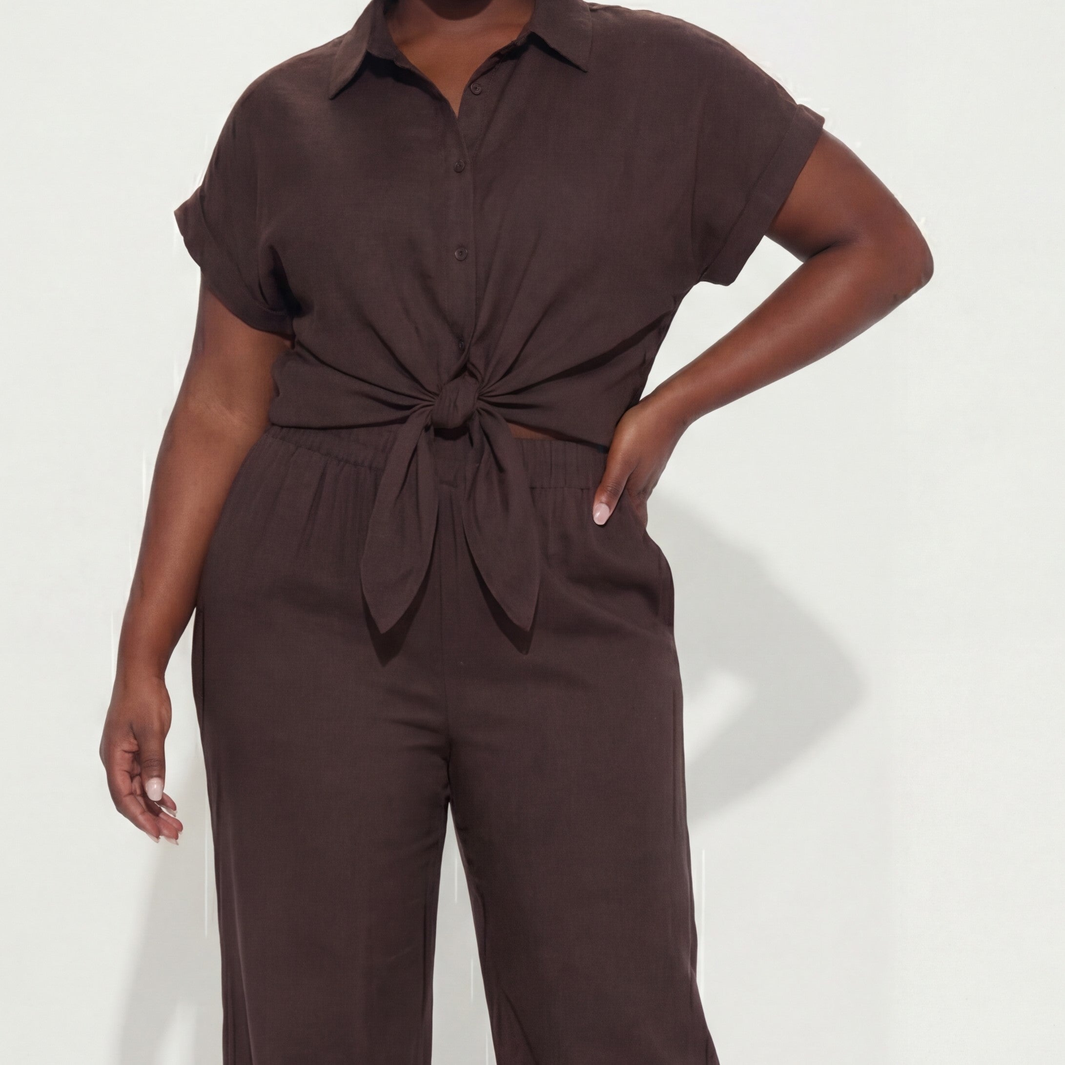 Cocoa Executive Bow Lapel Blouse & Trouser Set