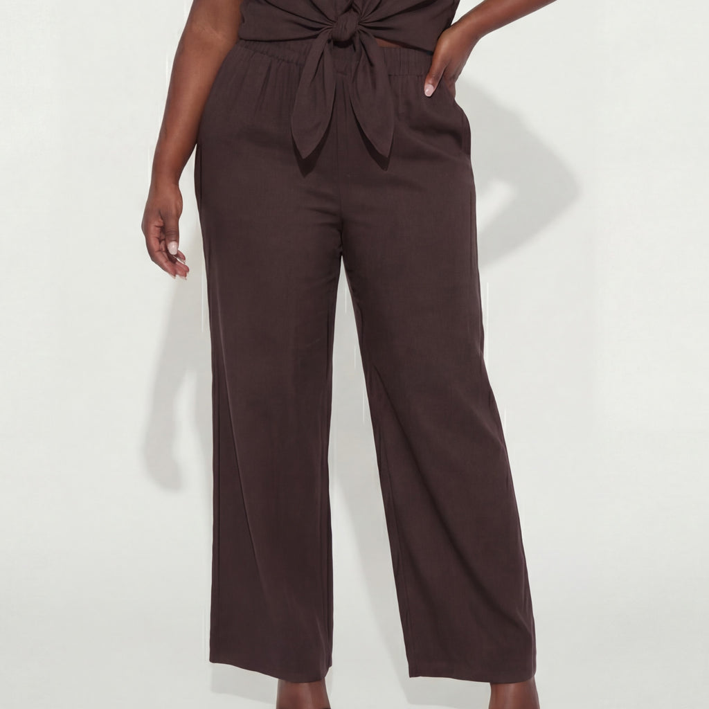 Cocoa Executive Bow Lapel Blouse & Trouser Set