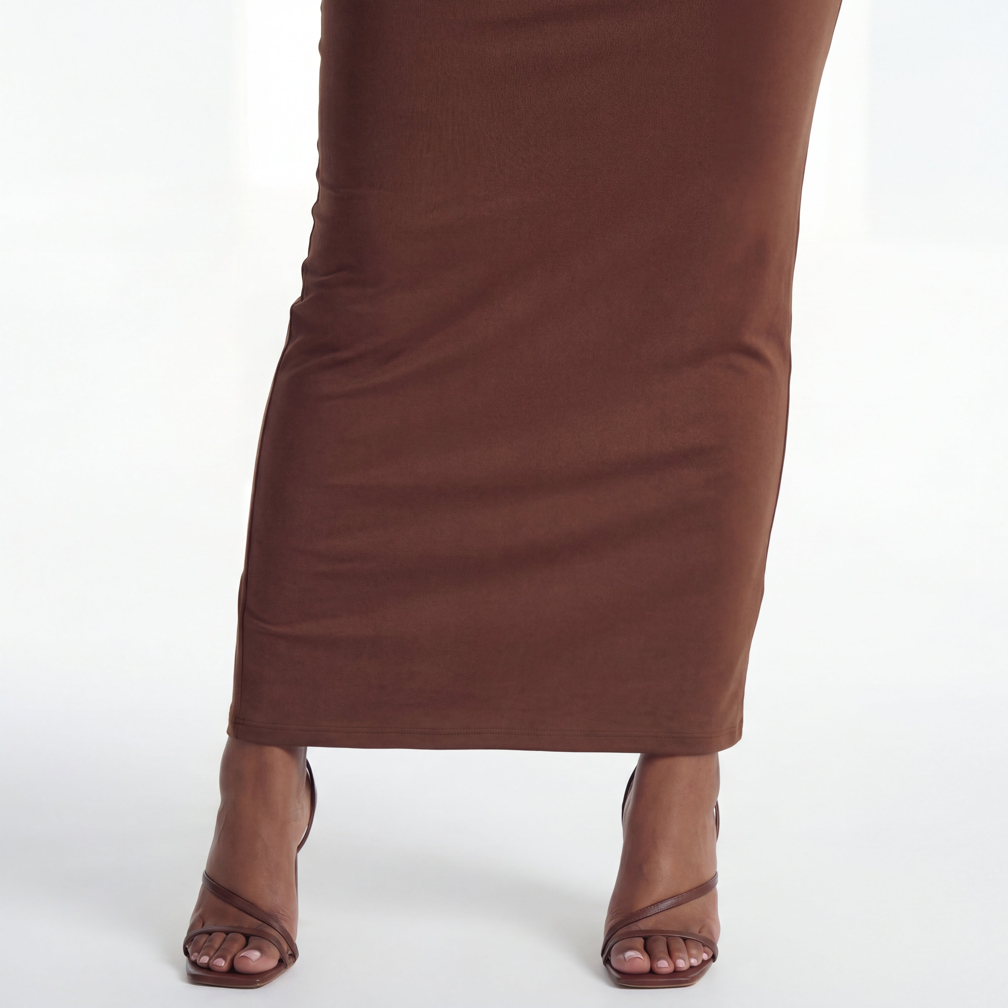 Brown Textured Asymmetric Top & Straight Skirt Set