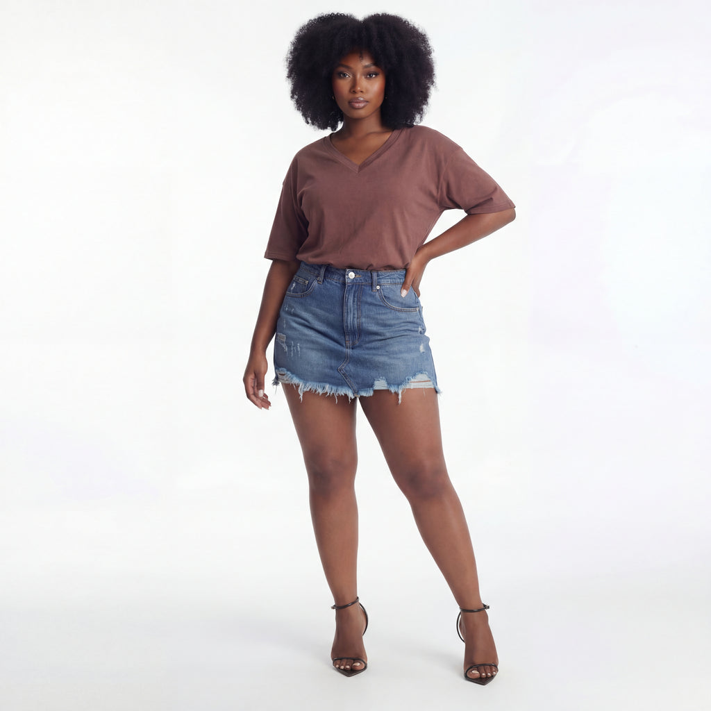 Ripped & Ready Distressed Denim Skirt