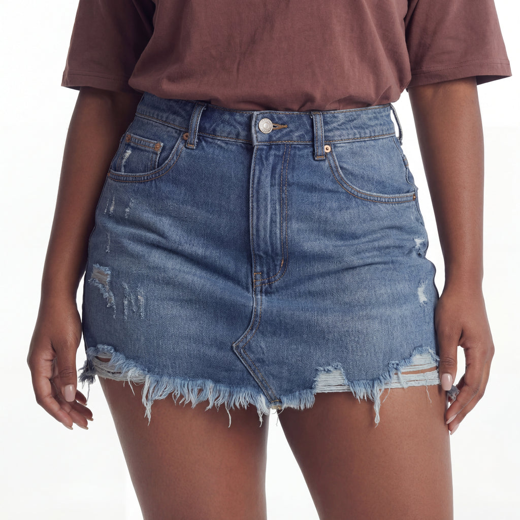 Ripped & Ready Distressed Denim Skirt