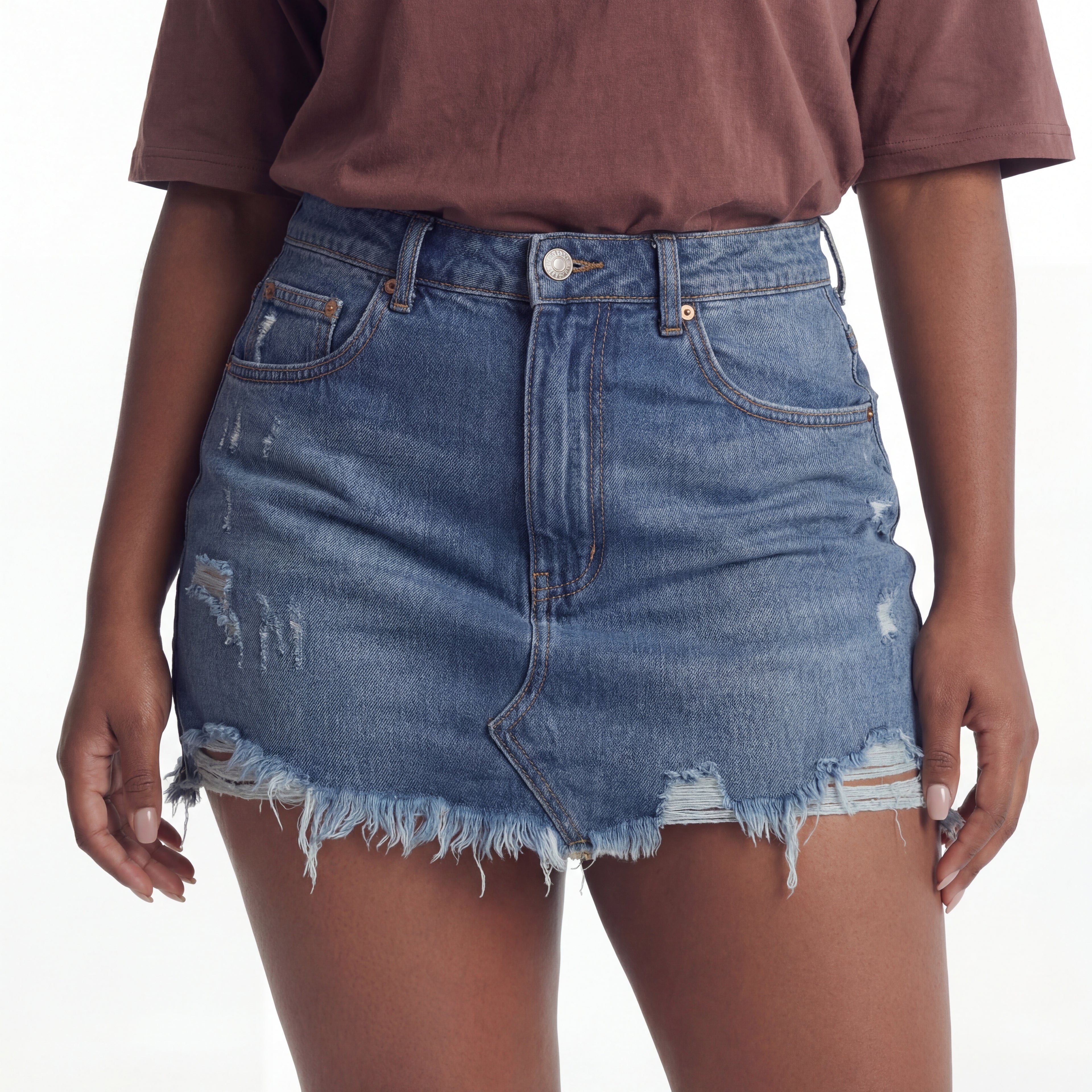 Ripped & Ready Distressed Denim Skirt