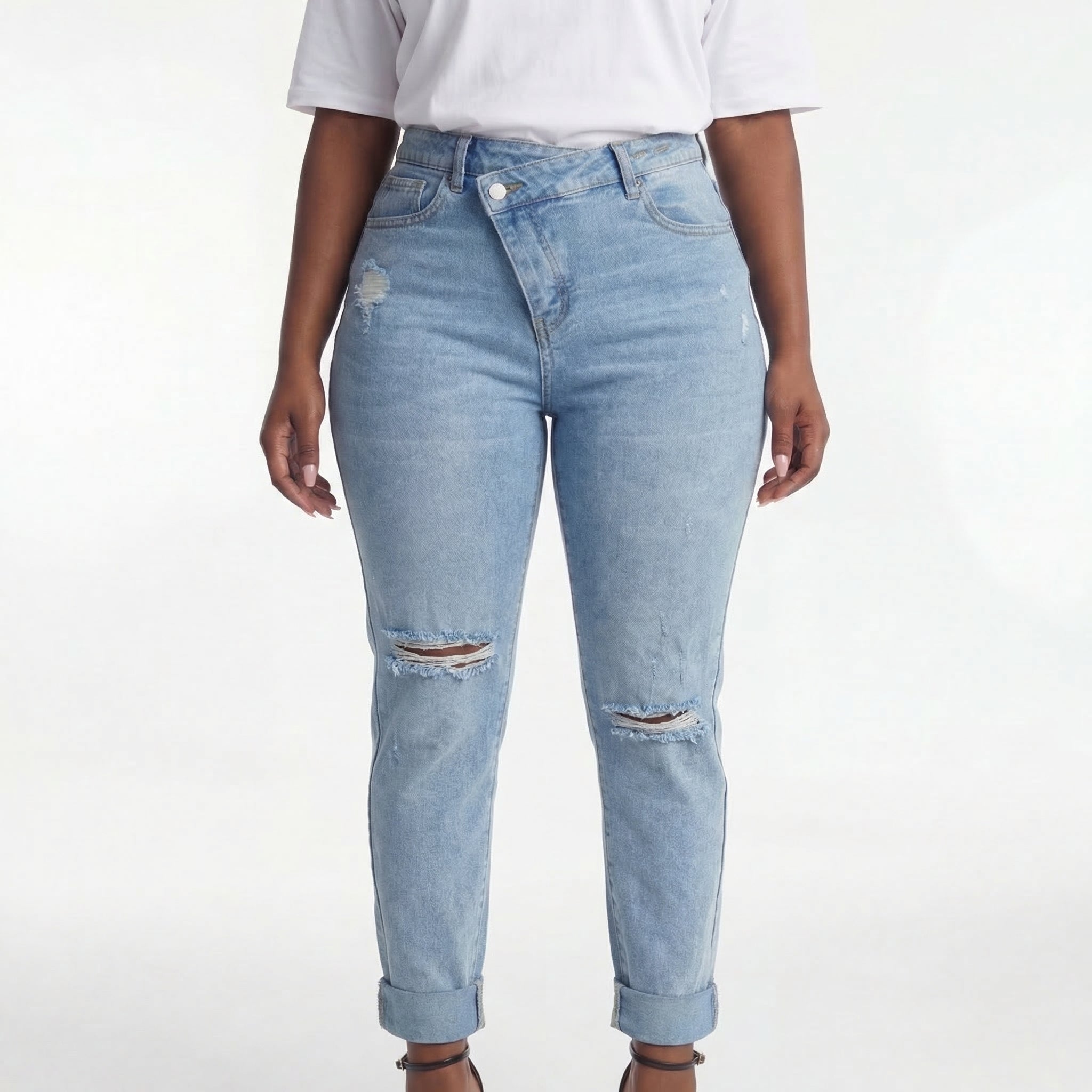 Stretchy Denim Cargo Utility Bottom