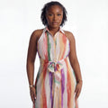 Multi-Color Turn Down Collar Long Dress